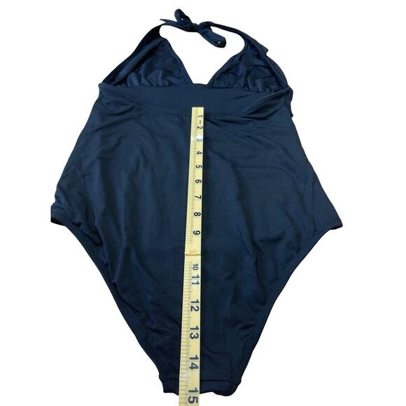 Shoshanna Black Halter One Piece Swimsuit Ruched Classic Flattering Fit - Size 6 - Picture 8 of 10